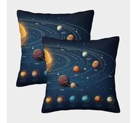 Solar System Art-Space Illustration Style Pillow Covers 2 Pack Cozy Pillowcases Available All Seasons Cushion Case Zippered Decorative for Couch Livingroom 50x50cm