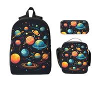 Solar System Backpack Set for Girls Boys with Lunch Bag Pencil Case Space Planet 3 Pieces School Bags Insulated Lunchbox Gifts for Women Men