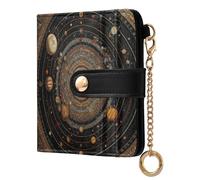 Solar System Black Pattern Small Women Wallet Leather RFID Blocking Bifold Compact Card Holder with Coin Pocket Zipper Purse for Ladies Girls Women