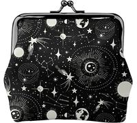 Solar System Black Women's Leather Coin Purse, Small Change Pouch with Kiss-Lock Clasp Closure Buckle Wallet for Girl Gift