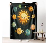 Solar System Blanket Queen Soft Lightweight, Cartoon Planet Universe Microfiber Blanket 78x86 Inch, Outer Space Throw Blanket Washable Warm Cozy For Bedroom Sofa Camping Travel Child Home Decor