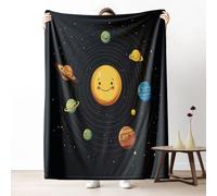 Solar System Blanket Queen Soft Lightweight, Outer Space Planet Microfiber Blanket 86x94 Inch, Cartoon Universe Throw Blanket Washable Warm Cozy For Bedroom Sofa Camping Travel Child Home Decor