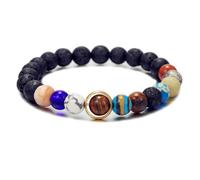 Solar System Bracelets Handmade Universe Galaxy The Eight Planet Guardian Star Natural Lava Stone Beaded Healing Stretch Bracelet for Women Men Space Lover Christmas Holiday Fashion Jewelry Gifts,
