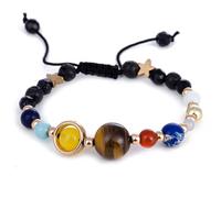 Solar System Bracelets Universe Galaxy The Eight Planets Guardian Star Natural Stone Beads Bracelet Strand Stretch Link Adjustable Bangle Gifts Unisex