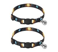 Solar System Colorful Planets Cats Collar 2 Pack Soft Cat Collar Adjustable 10.6 to 17.1 Inches