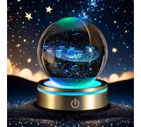 Solar System Crystal Ball with LED Stand, 3D Laser Engraved Galaxy Crystal Ball, Decorative Glass Ball, Paperweight-Crystal Ball (3.15in, Touch Control)