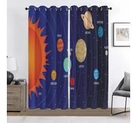 Solar System Curtains, Planet Thermal Insulated Noise Reducing Blackout Curtain, Celestial Drapes for Bedroom Living Room 90” W x 108” L 2 Panels H344m