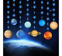 Solar System Decoration Banner, Eight Planet Garland with Blue Shimmer Star, Premium Paper Galaxy Outer Space Garland for Kids Bedroom Decor, Astronaut Birthday Party Supplies, SONGTIY