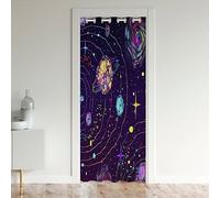 Solar System Door Curtain for Doorway Privacy Outer Space Room Divider Curtain Cover Kids Universe Planets 30%-50% Room Darkening Blackout Curtain Cute Astronaut Purple Window Treatments 86x203cm