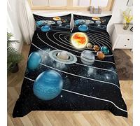Solar System Duvet Cover Set for Kids Boys Girls Teens Universe Planet Space Astronomy Comforter Cover Hypoallergenic Microfiber Bedspread Cover Decor 3Pcs Bedding with 2 Pillowcase Double