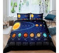 Solar System Duvet Cover Set Galaxy Outer Space Bedding Set for Kids Boys Girls Universe Planets Comforter Cover Astronomy Quilt Cover Bedroom Collection 3Pcs Double Size
