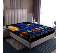 Solar System Fitted Sheet 100% Microfiber Breathable Galaxy Outer Space Only Bedsheet No Pillowcases Universe Planets Fitted Sheets Single Size(90 x 190+30cm)