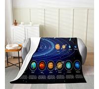 Solar System Fleece Throw Blanket,Astronomy All Season Bed Blanket Galaxy Outer Space Flannel Fuzzy Blanket for Bed Sofa Couch,Universe Planets Bedroom Decor Plush Blanket Outer Space Queen 90"x90"