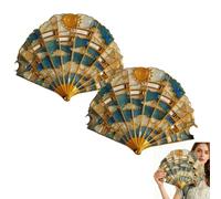 Solar System Hand Fan-Hold the Universe in Your Hands, Handmade Art Fan with Gold Frame, Sun and Moon Cloudscape Fan, Celestial Design Hollowed Folding Fan, Space Décor for Astronomy and Art (2pc)