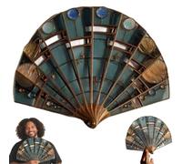 Solar System Hand Fan, Hold the Universe in Your Hands, Stained Glass Resin Art Fan with Gold Frame, Unique Astronomy Gifts for Women & Men, Decorative Display Piece for Home and Photography(1PC)