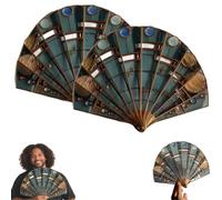 Solar System Hand Fan, Hold the Universe in Your Hands, Stained Glass Resin Art Fan with Gold Frame, Unique Astronomy Gifts for Women & Men, Decorative Display Piece for Home and Photography(2PCS)