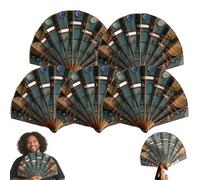 Solar System Hand Fan, Hold the Universe in Your Hands, Stained Glass Resin Art Fan with Gold Frame, Unique Astronomy Gifts for Women & Men, Decorative Display Piece for Home and Photography(5PCS)