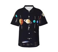 Solar System Jupiter Saturn Print Hawaiian Shirt for Men, Short Sleeve Button Down, Summer Beach Shirts,Casual Cuban Top Black