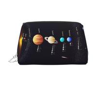 Solar System Jupiter Saturn Print Premium Leather Toiletry Travel Pouch with Waterproof Portable Pouch Open Flat Makeup Bag