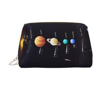 Solar System Jupiter Saturn Print Premium Leather Toiletry Travel Pouch with Waterproof Portable Pouch Open Flat Makeup Bag