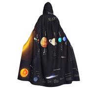 Solar System Jupiter Saturn Print Witch Wizard Hooded Cloak, Adult Halloween Party Cape, For Witch Vampire Cosplay Costume