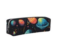 Solar System Pencil Case for Boys Girls Space Planet Leather Pen Pouch Holder for School Office Travel Portable Stationery Organizer Makeup Bag Silver Zip