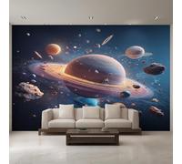 Solar System Photo Wallpaper, Universe Outer Space Planet Wallpaper Mural, 200x140cm Wall Paper for Bedroom Living Room, Non-Woven Wall Mural Room Decor EL&D54
