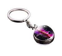 Solar System Planet Keyring, Double Sided Luminous Glass Ball Keychain, Metal Pendant of Earth, Mars, Saturn, Nebula (1)