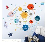 Solar System Planet Wall Stickers,Peel and Stick Astronaut Rocket Planet Outer Space Wall Art Decals for Kids Nursery Bedroom Bathroom Art Decoration,Self Adhesive Wallpaper(30 x 90cm)