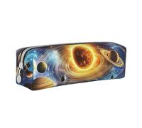 Solar System Planets and Interstellar Space Pencil Case Portable Cylindrical Pencil Pouch with Zipper Leather Cosmetic Pouch Bag