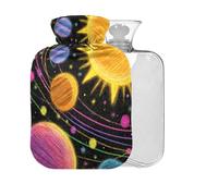 Solar System Planets Black Print Hot Water Bottle with Cover 2L Large Warm Water Bag for Pain Relief Bed Hand & Feet