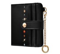 Solar System Planets Black Print Small Women Wallet Bifold RFID Blocking Leather Compact Card Holder with Zipper Coin Pocket Purse for Women Girls Ladies