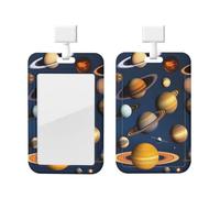 Solar System Planets Id Badge Holder with Lanyard-Vertical Card Protector Clear Abs Hard Shell, Retractable Reel for Work Office
