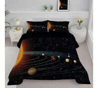Solar System Planets King Duvet, Reversible Coverless Cosmic Landscape Duvet Washable, Black Bed Quilt For All Seasons - Lightweight Soft Comforter Bedding With Pillowcases