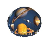 Solar System Planets Printed shower cap, reusable, double-layered design, suitable for women to wrap their hair, wash their face, and apply face masks.