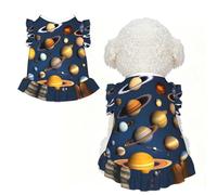 Solar System Planets Ruffle Dog Dress Frilly Sleeveless Breathable Summer Party for Small Dogs Cats XS