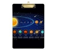 Solar System Planets Set The Sun and Eight Planets Orbits on DarkPlastic Clipboard A4 Letter Size PVC Writing Board with Low Profile Gold Metal Clip Hardboard for School, Office 12.5x9 Inch