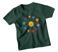 Solar System Planets Sun Mercury Earth Mars Jupiter Saturn Uranus Neptune Pluto Astronomy Educational Kids T-Shirt Boys Girls Space Tee 3-4 Years Forest Green