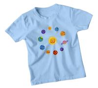 Solar System Planets Sun Mercury Earth Mars Jupiter Saturn Uranus Neptune Pluto Astronomy Educational Kids T-Shirt Boys Girls Space Tee 1-2 Years Sky Blue