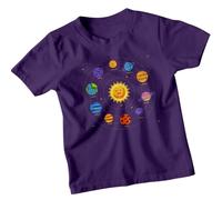 Solar System Planets Sun Mercury Earth Mars Jupiter Saturn Uranus Neptune Pluto Astronomy Educational Kids T-Shirt Boys Girls Space Tee 7-8 Years Purple
