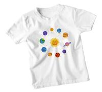 Solar System Planets Sun Mercury Earth Mars Jupiter Saturn Uranus Neptune Pluto Astronomy Educational Kids T-Shirt Boys Girls Space Tee 5-6 Years White