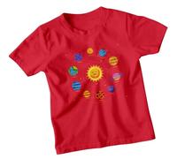Solar System Planets Sun Mercury Earth Mars Jupiter Saturn Uranus Neptune Pluto Astronomy Educational Kids T-Shirt Boys Girls Space Tee 3-4 Years Red