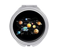 Solar System Planets Universe Galaxy Space On Black Folding Make Up Mirror, Compact 2X/1X Magnification Mirror, Women Portable Travel Makeup Mirror 2.4 x 2.4 inch