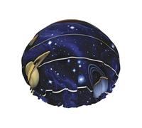 Solar System Print Shower Cap - Reusable, Double Layer, Hotel Travel Essentials, Salon Shower Hat Accessories L