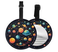 Solar System Round Luggage Tag 2PCS Space Planet PU Leather Travel Bag Tag ID Labels Name Card Holder wtih Buckle for Luggage Suitcase Backpacks