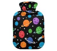 Solar System Space Black Hot Water Bottle with Cover for Pain Relief Feet Warmer for Menstrual Cramps, 2L