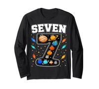 Solar System Space Plane 7yr 7th Birthday Seven Year Old Boy Long Sleeve T-Shirt