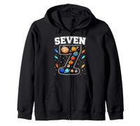 Solar System Space Plane 7yr 7th Birthday Seven Year Old Boy Zip Hoodie