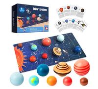 Solar System Toys Age 3+ for Kids 4-8, Wooden Planet Puzzle Board with 3D Models, Space Flash Cards, STEM Preschool Learning Kit, Birthday for Toddlers & Kindergarten