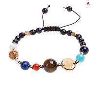 Solar System Universe Galaxy Eight Planets Bracelet Star Lava Reiki Natural Stone Beads Energy Adjustable Bracelet (Metal Color : A)